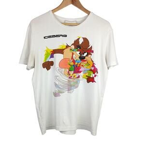 Iceberg Men's SZ L Tasmanian Devil Graphic Tee Luxury Embroidered Cotton White